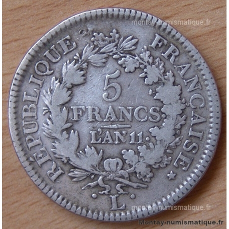5 Francs Union et Force AN 11 L Bayonne