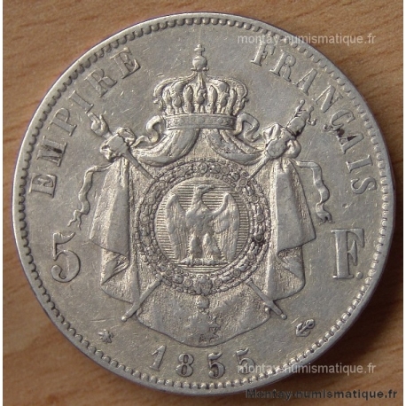 5 Francs Napoléon III Empereur 1855 BB Strasbourg
