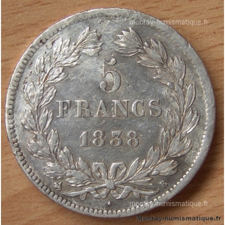 5 Francs Louis Philippe laurée 1838 B Rouen