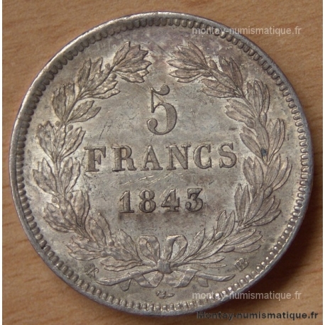5 Francs Louis Philippe laurée 1843 BB Strasbourg