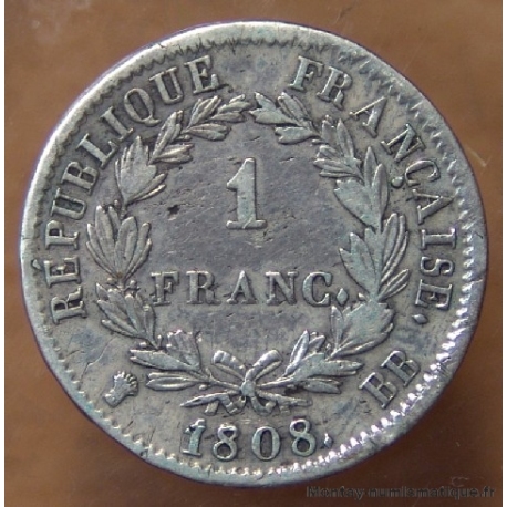 1 Franc Napoleon I République 1808 BB Strasbourg