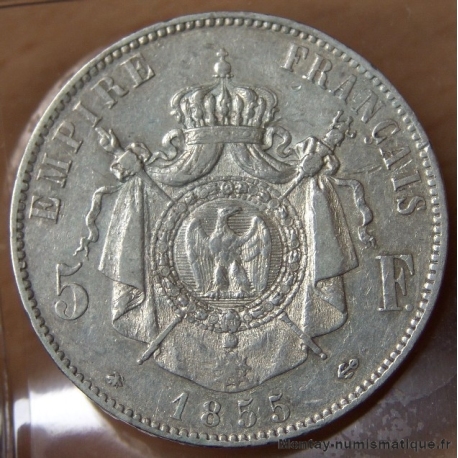 5 Francs Napoléon III Empereur 1855 BB Strasbourg