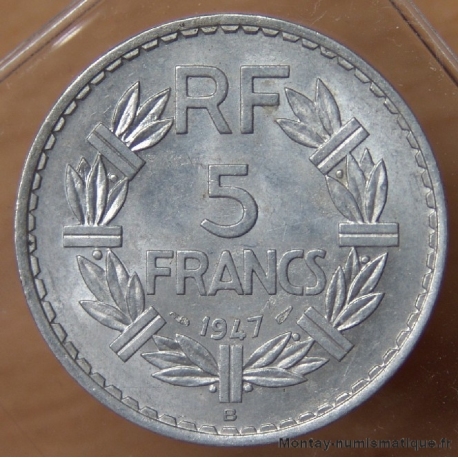 5 Francs Lavrillier Aluminium 1947 B  9 fermé