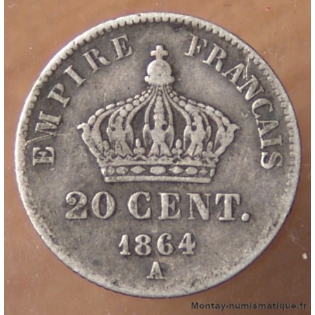 20 Centimes Napoléon III tête laurée 1864 A