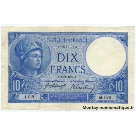 10 Francs Minerve 25-1-1916 M.153