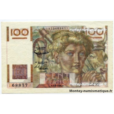 100 Francs Paysan Filigrane inversé 4-3-1954 E. 589