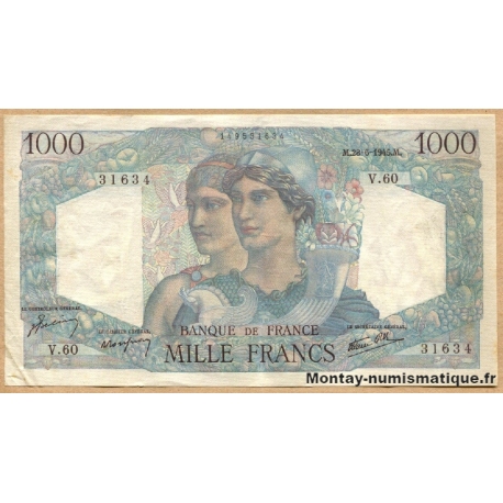 1000 Francs Minerve et Hercule 28-6-1945