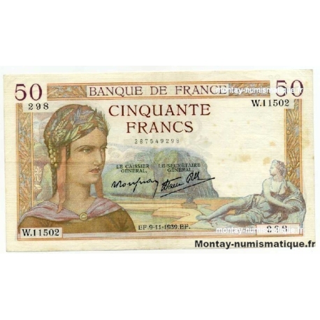 50 Francs Cérès 9-11-1939 W.11502