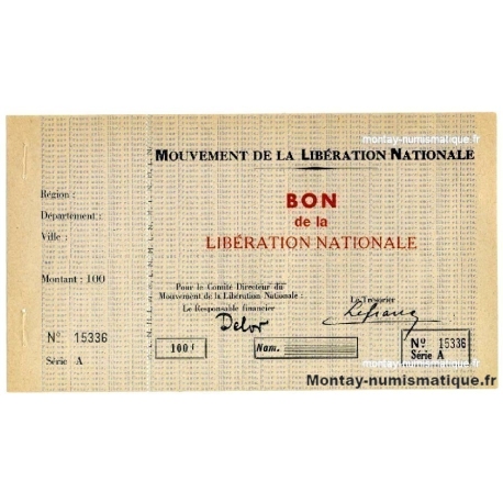 100 Francs Bon de la Libération Nationale Série A
