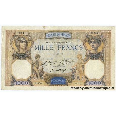1000 Francs Cérès et Mercure 1 septembre 1927 N.504
