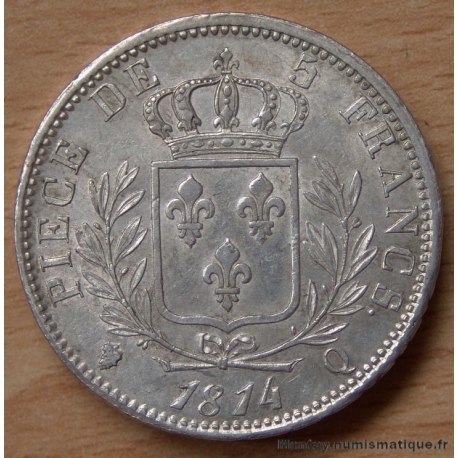 5 Francs Louis XVIII buste habillé 1814 Q Perpignan