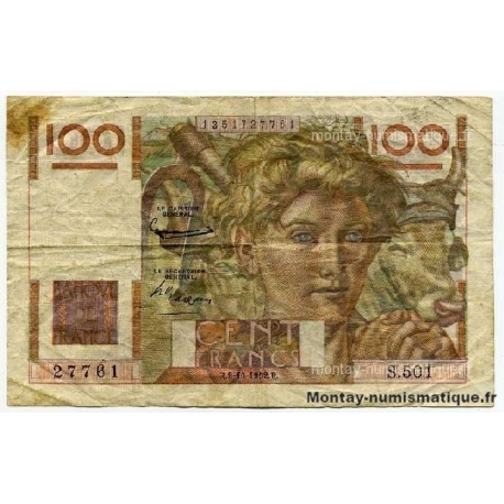 100 Francs Paysan Filigrane inversé 2-10-1952 S 501