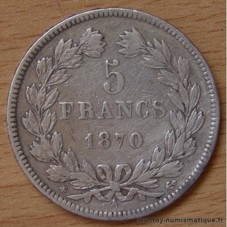 5 Francs Cérès sans légende 1870 A Paris