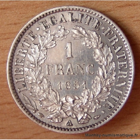 1 Franc Cérès 1851 A Paris. Deuxième République
