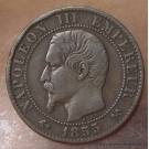 5 Centimes Napoléon III tête nue 1855 B Rouen Ancre