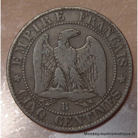 5 Centimes Napoléon III tête nue 1855 B Rouen Ancre
