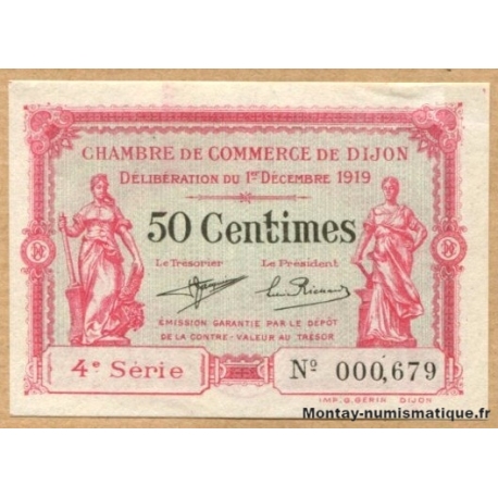 Dijon (21) 50 Centimes 1er Décembre 1919 Série 4 n° 000.679