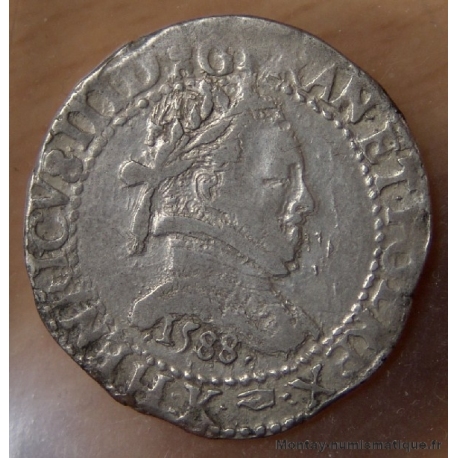 Henri III Demi Franc Col plat 1588 K Bordeaux