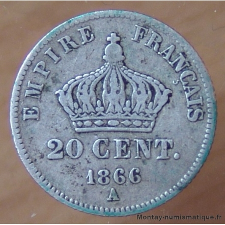 20 Centimes Napoléon III tête laurée 1866 A Paris