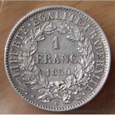 1 Franc Cérès 1850 BB Strasbourg  Abeille