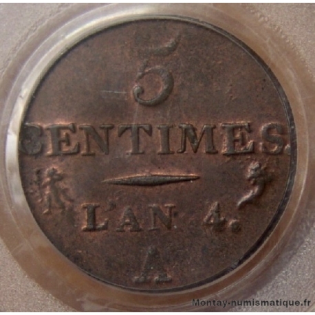 5 centimes Dupré AN 4 A Paris, petit module . Directoire