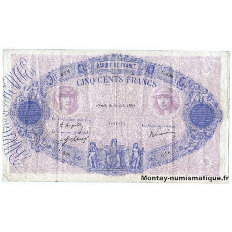500 Francs Bleu et Rose 19 juin 1920 U.599