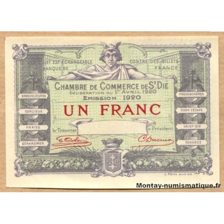 Saint-Die (88) Les Vosges  1 Franc spécimen 01/04/1920