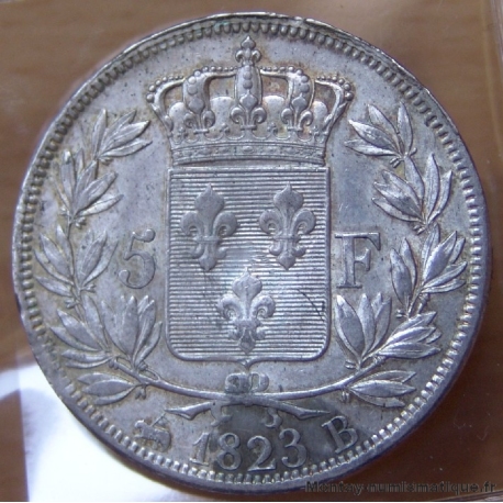 5 Francs Louis XVIII buste nu 1823 B Rouen