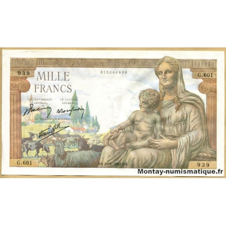 1000 Francs Déesse Déméter 20-06-1942 G.601