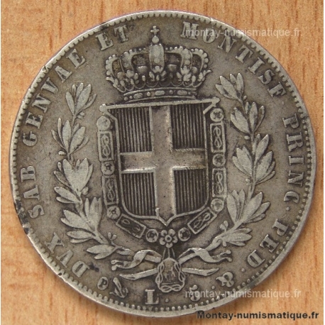 Royaume de Sardaigne 5 Lire Carlo Alberto 1849 Gênes