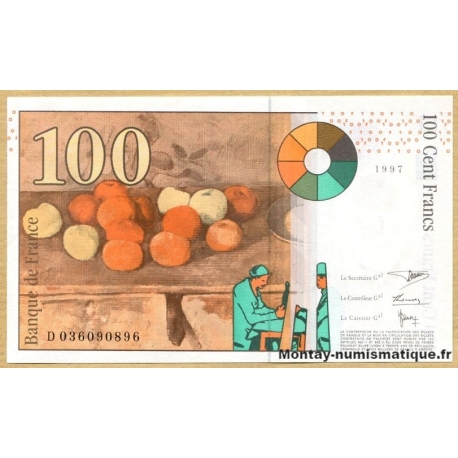 100 Francs Cézanne 1997 impression légèrement décalée
