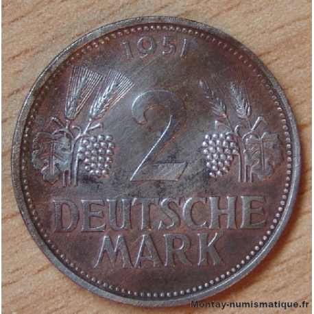 Allemagne 2 Mark 1951 F Stuttgart