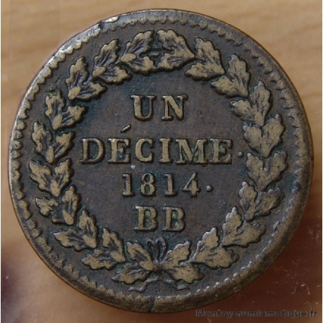Un décime 1814 BB Blocus de Strasbourg  avec points