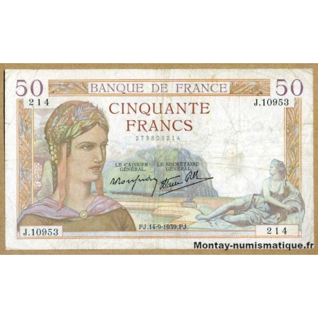 50 Francs Cérès 14-9-1939 J.10953