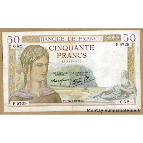 50 Francs Cérès 16-2-1939 E.9729