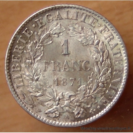 1 Franc Cérès 1871 A Paris  petit a