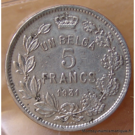 Belgique 5 Francs ou 1 Belga  Albert 1 er 1931