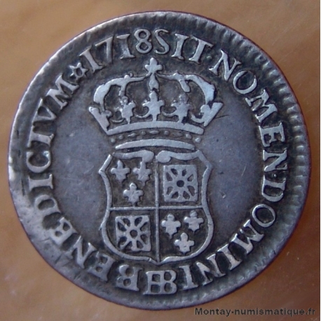 Louis XV 1/10 ème d' Ecu de France Navarre 1718 BB Strasbourg