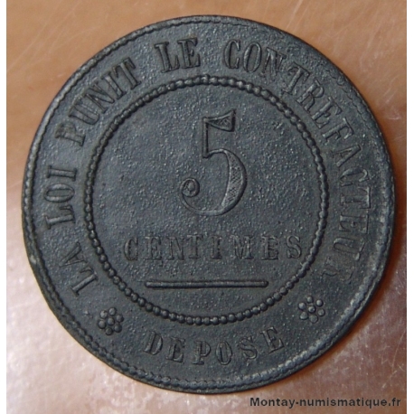 5 centimes 1873 contre-monnaie en zinc 