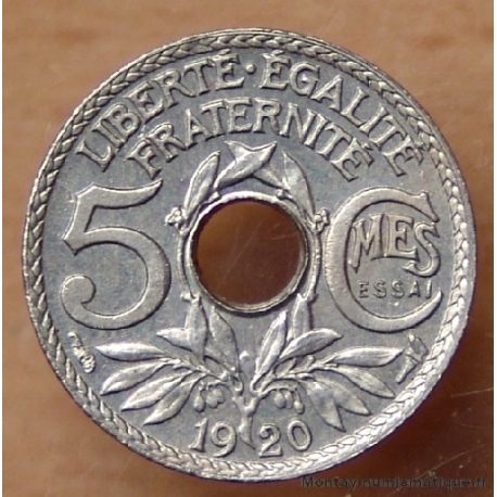 Piéfort 5 Centimes Lindauer 1920 ESSAI 