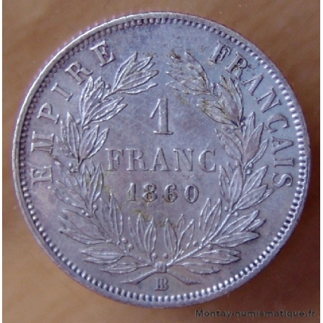 1 Franc Napoléon III 1860 BB Strasbourg abeille