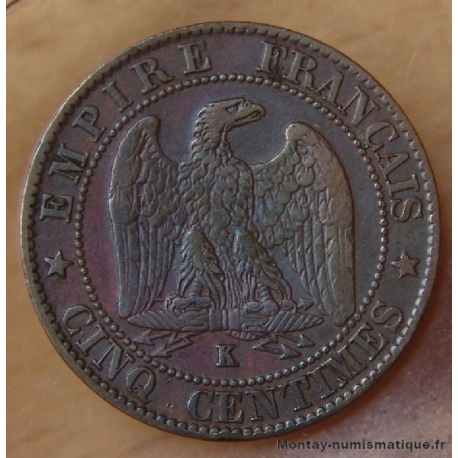 5 Centimes Napoléon III 1863 K Bordeaux, tête laurée