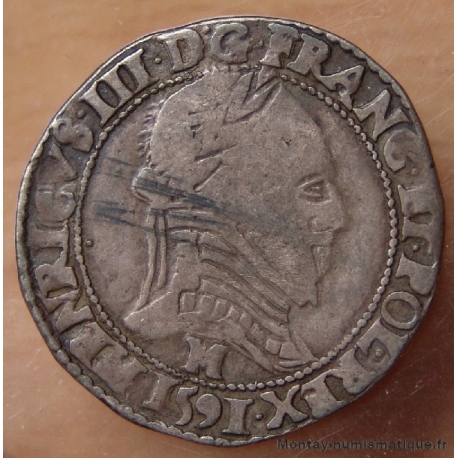 Henri III Demi Franc Col plat 1591 M Toulouse