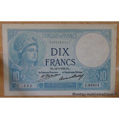 10 Francs Minerve 14-1-1932