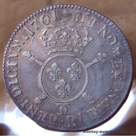 Louis XIV 1/2 Ecu aux insignes 1701 CC Besançon