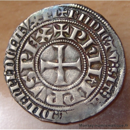 PHILIPPE IV LE BEL  Gros Tournois à l'O long  L ornée d'un lis (1290-1295).
