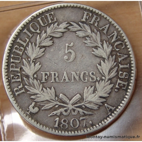 5 Francs Napoléon I 1807 A Paris République Française 