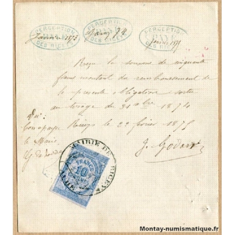 Aube (10) 50 Francs Les Riceys Obligation (13/03/1872).