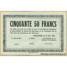 Mulhouse (68) 100 Francs 17 juin 1940 sans série petite signature, sans armoiries.