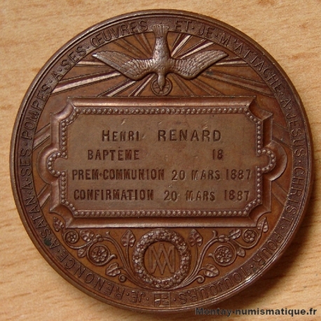 Religion Médaille de PREM-Communion et Confirmation 20 mars 1887 - Attribuée Henri RENARD 